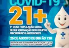 Prefeitura de Ceres comunica vacinação contra a covid 19 21+ dia 26 de agosto das 8 hrs às 13 hrs