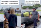 Em Goiás: Empresária viraliza na web após fazer campanha e comprar carro em menos de 24h para jardineiro que teve veículo queimado
