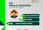 A Consulta Pública, Lei Paulo Gustavo, acontecerá na próxima quarta-feira, dia 05 de julho, as 18 h no auditório do Centro Cultural de Ceres