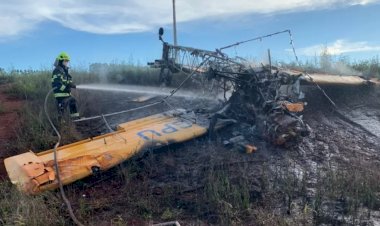 Piloto morre carbonizado após avião cair e pegar fogo em Itaberaí - Goiás