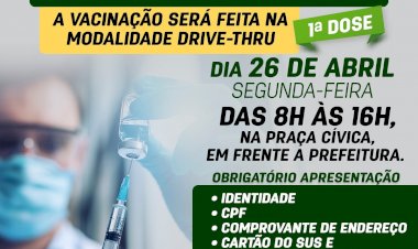A Secretaria Municipal da Saúde informa que está iniciando a vacinação contra a Covid-19 dos idosos a partir de 62 anos