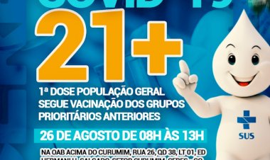 Prefeitura de Ceres comunica vacinação contra a covid 19 21+ dia 26 de agosto das 8 hrs às 13 hrs