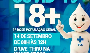 Prefeitura de Ceres comunica vacinação contra a covid 19 18+ dia 14 de setembro das 8 hrs às 12 hrs