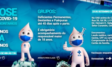 Prefeitura de Ceres comunica vacinação contra a covid 19 de 12 a 17 anos, dia 23 de setembro das 8 hrs às 13 hrs