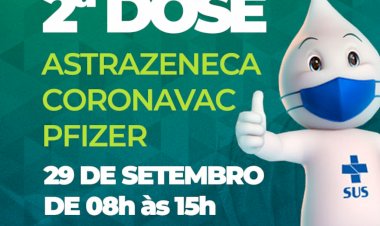 Prefeitura de Ceres comunica 2ª dose PFIZER vacinação contra a covid dia 29 de setembro das 8 hrs as 15 hrs