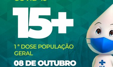 Prefeitura de Ceres comunica vacinação contra a covid 19 15+ 8 de outubro das 8 hrs às 15 hrs