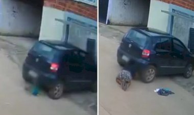 Em Goiás: Pai atropela filho ao sair da garagem de casa e por um triz não atinge a cabeça do bebê