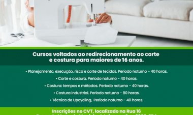 Prefeitura de Ceres abre 25 vagas em cursos de Corte e Costura, confira