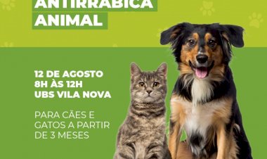 Vacinação de animais contra raiva ocorrerá nesta sexta-feira, 12 de agosto, em Ceres