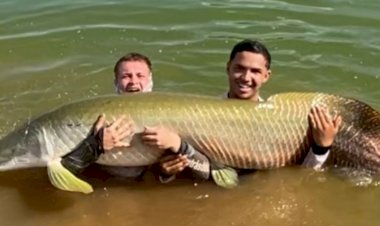 Em Goiás: Adolescente de 16 anos pesca pirarucu de 60 kg em lago