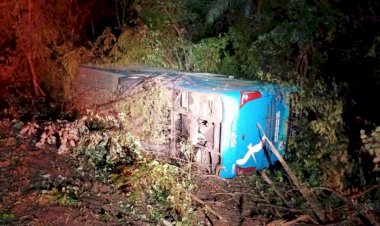 Ônibus tomba em Goiás e deixa bebê com menos de um ano ferido na BR-153