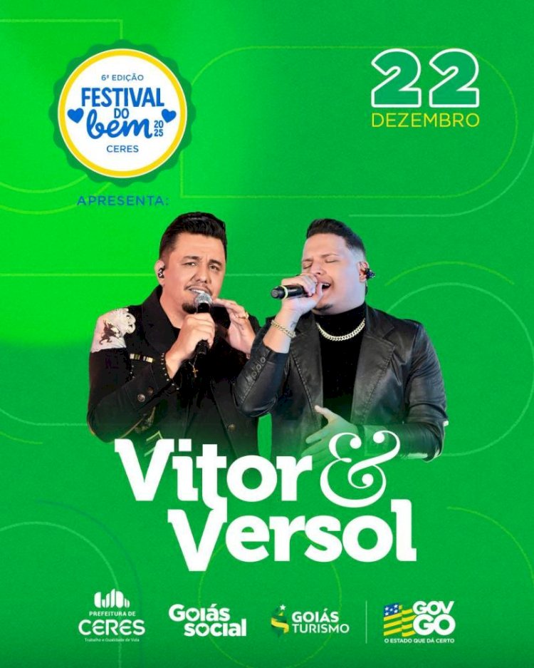 Hoje, segunda-feira, 22/12, tem início o Festival do Bem na praça cívica em Ceres, com música e diversão