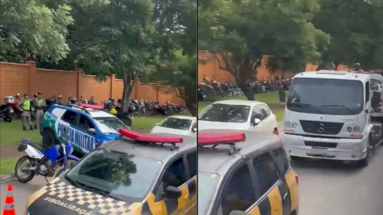 PM recolhe veículos estacionados em local proibido próximo ao MotoGP, em Goiânia